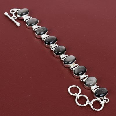 Pulsera de obsidiana de brillo plateado Pulsera de plata de ley 925 Pulsera de cadena ajustable Joyería hecha a mano Pulsera de piedras preciosas reales Regalos para ella