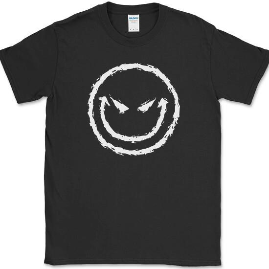 Evil Smiley Face T-Shirt Funny Rebel Biker Humor Sarcastic DJ Club Tee S