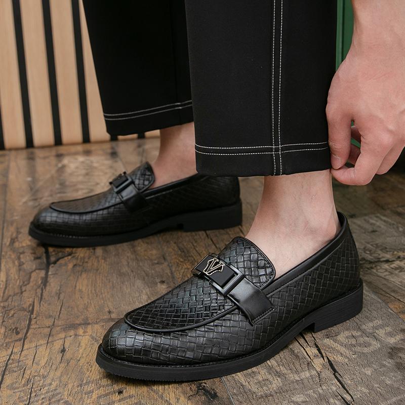 Fashion Luxury Brand Leather Shoes Brown Black Slip On Lattice Pattern Men's Casual Shoes Wedding Office Banquet Casual Loafers for Men