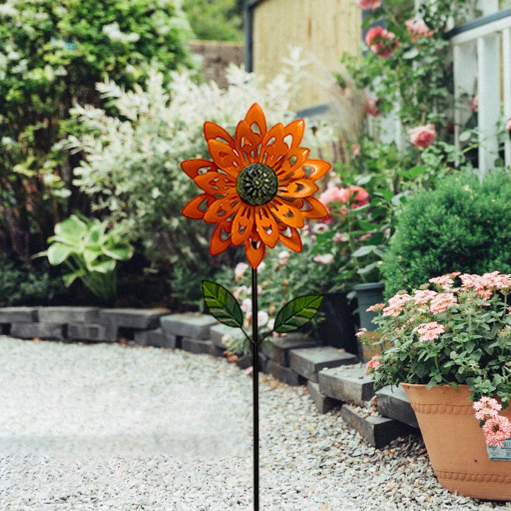 Sunflower Standing Wind Sculpture with Stake Simple Assembly Versatile Sturdy Rotatable for Patio Pathway Windmill Height 116cm