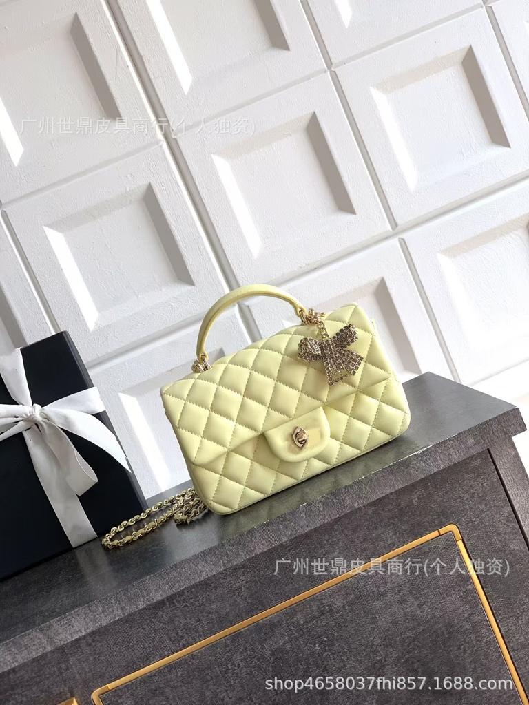 High-quality New Mini25K Bow  Style Sheepskin Diamond-grid Chain Bag Portable Single Shoulder Flip