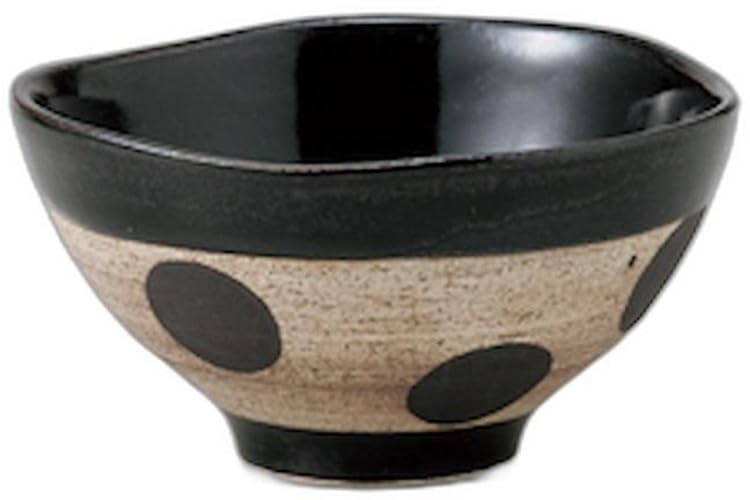 Black Glazed Polka Dot Rice Bowl with Wood Base X X Ceramic Rice Bowl by Setomonohonpo [11.6 11.6 6cm]