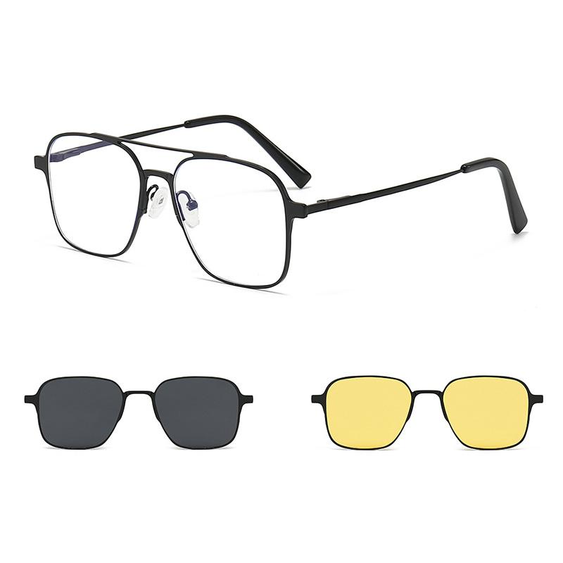 3 In 1 Pure Titanium Women Double Beam Glasses Frame With Polarized Clip On Sunglasses And Night Vision Men Half Rim Eyewear