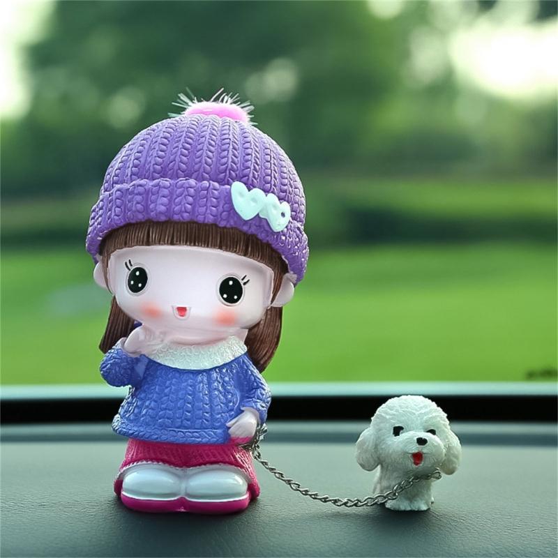 62KD Elegant Male Female Walking Dog Statue Resins Sculpture Car Interior Ornament