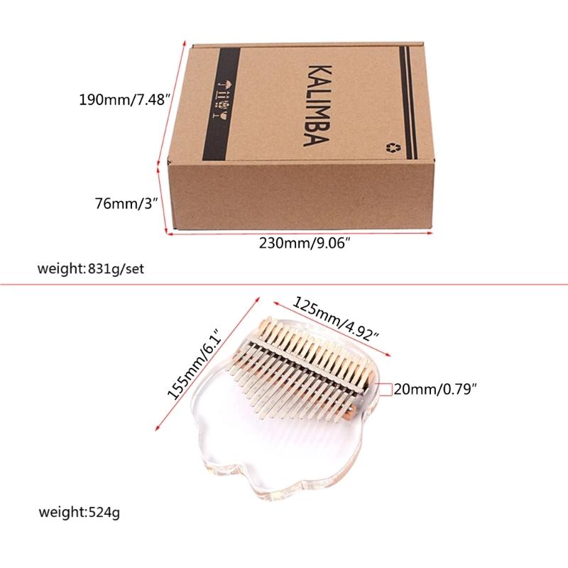Transparent Kalimba Acrylic Finger Pianos 17 Keys Thumb Piano with Letters and Notes Musical Instrument Gifts for Girls