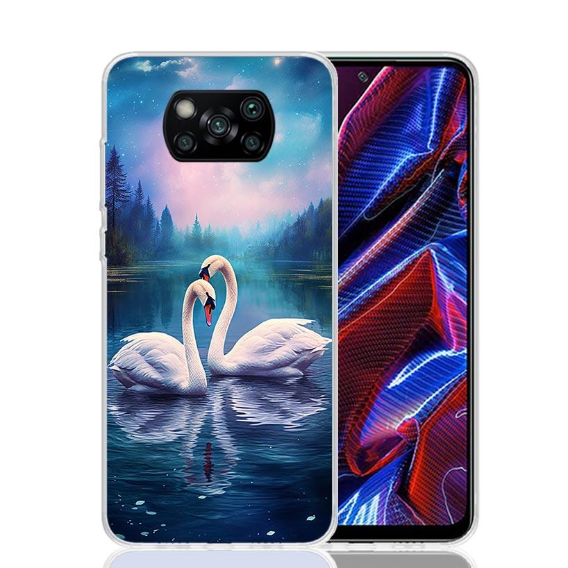 White Swan Grace Art Phone Case For Xiaomi Poco X7 X6 X5 Pro F7 Ultra Redmi 15C 15 13 13C 12 12C 10 10A 10C 9 9A 9C 9T Cover Poc