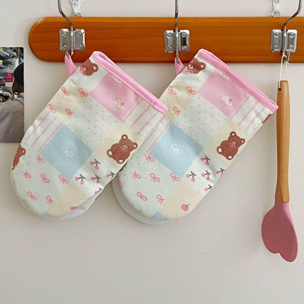 

Heat-resistant Anti-temperature Gloves Cherry Bear Microwave Gloves Cute Thickened Gloves Kitchen