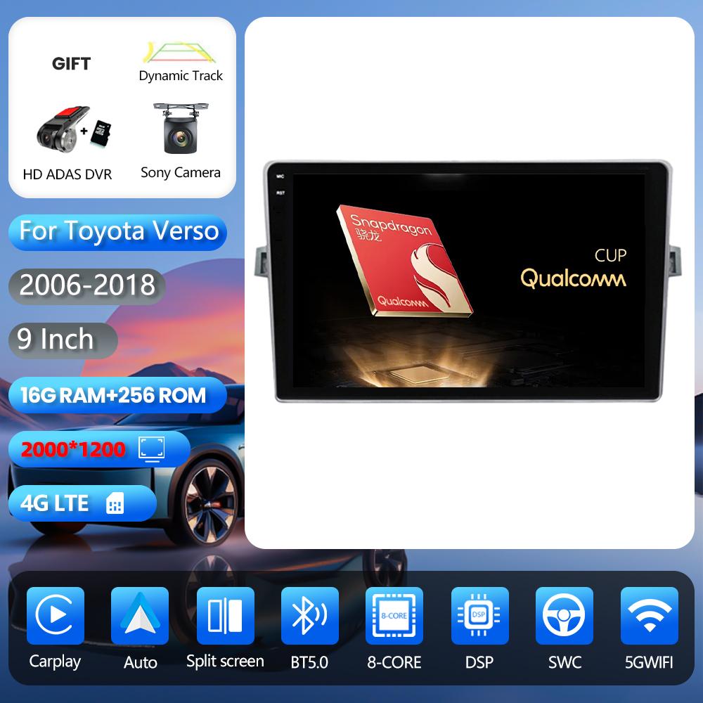 Android 16 for Toyota Verso 2010 2011 2012 2013 2014 2015 2016 Carplay Auto Stereo Video BT Video Autoradio App Control WIFI+4G