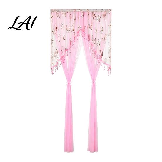 Light Filtering Balcony Partition Sheer Lace Door Curtain Embroidered Floral Doorway Curtain with Beads No Drill Rod Pocket Room Divider for Bedroom