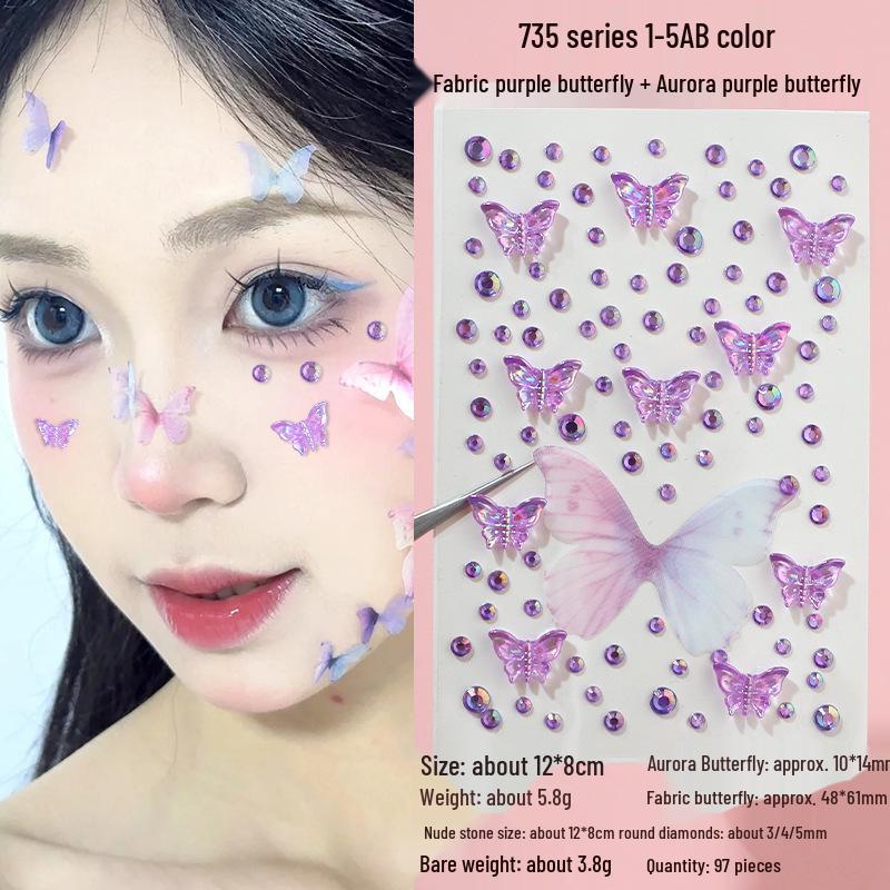 3D Butterfly & Star Face Sticker Set with Rhinestones & Pearls for Kids