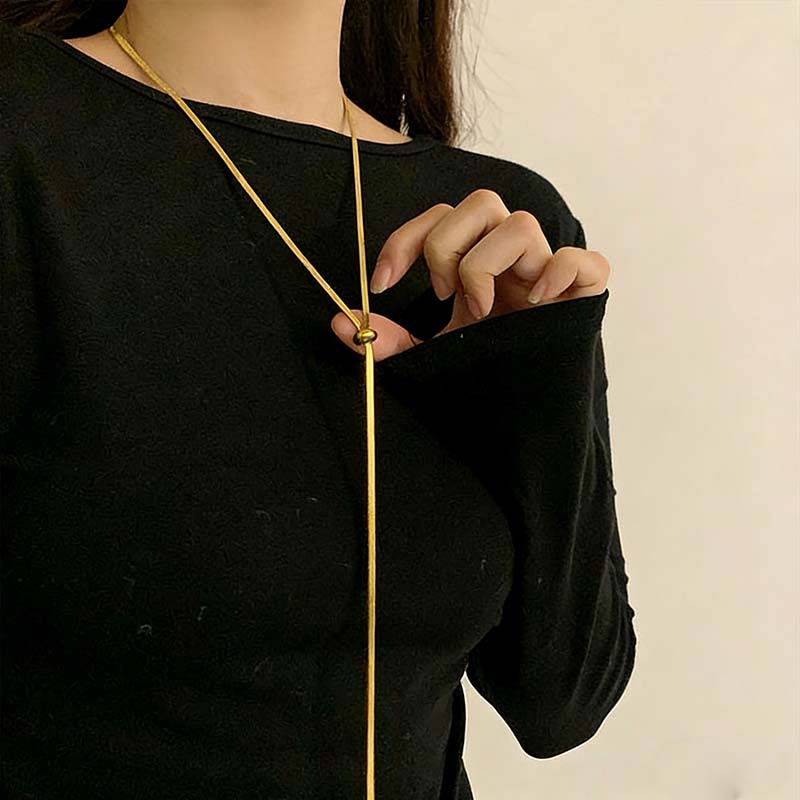 Punk Gold Color Y-Shaped Necklace for Women Girls Fashion Metal Long Flat Snake Bone Chain Necklace Jewelry Party Gifts