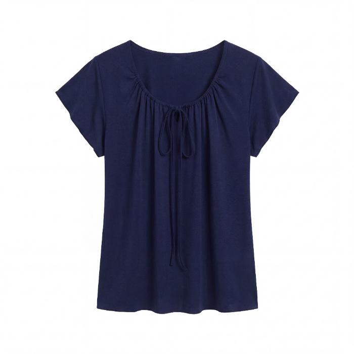 Korean White Small Flying Sleeve T-shirt Summer New Design Sense Niche Lace-up Foreign Style Versatile Top Women's Trend