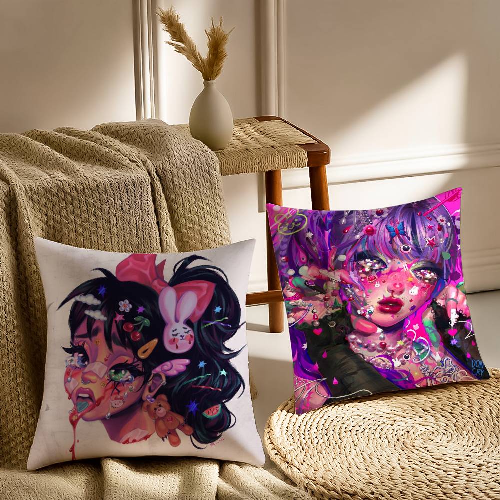 Abstract Painted Beautiful Girl Pillow Case Printed Brushed Fleece Pillow Baby Skin-Touch Eco-Friendly Dye-Sublimat