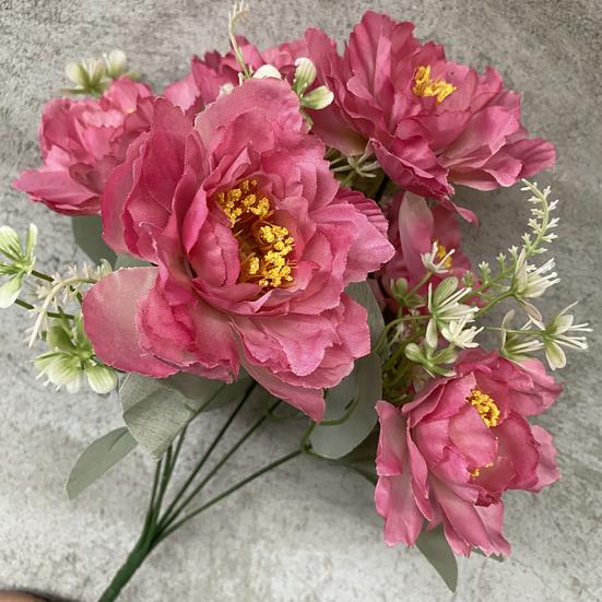 Artificial Flower 6 Heads Multipurpose Silk Cloth Fadeless Vivid Simulation Peony Bouquet