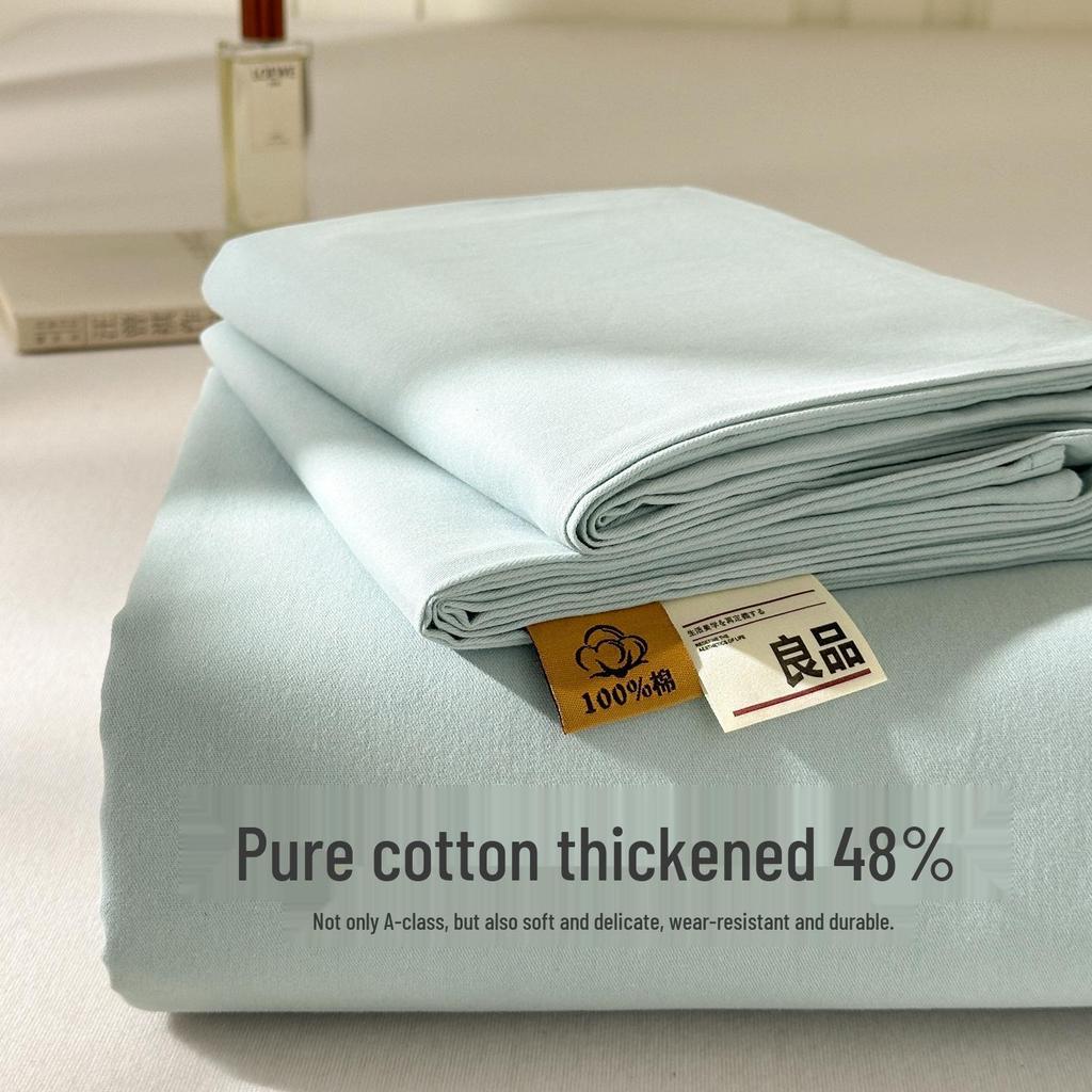 Class A Pure Cotton Solid Color Three-Piece Bedding Set - Thickened Dorm Bed Sheet and Pillowcase with Duvet Cover