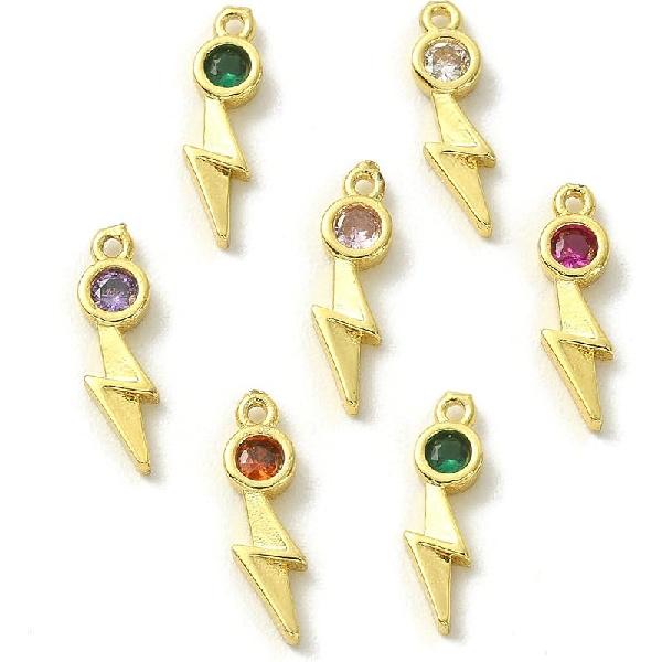 LiQunSweet 12 Pcs 6 Colors Golden Crystal Heart Charms Brass Micro Pave Cubic Zirconia CZ Stone Mini Charm Bulk for Necklace Earrings Jewelry Making