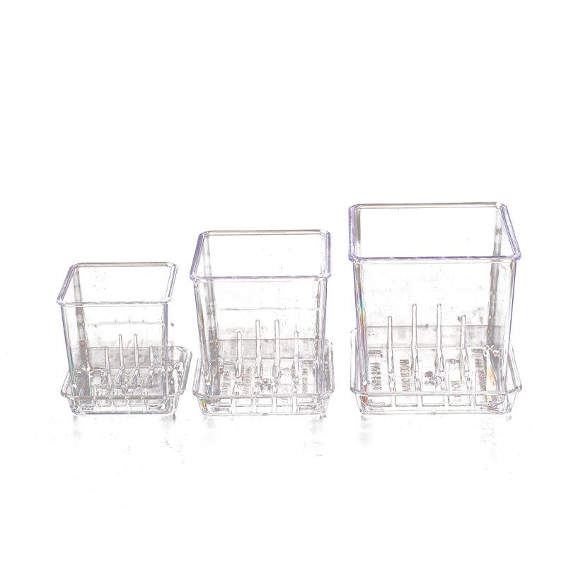 Mini Transparent Flowerpot Phalaenopsis Succulents Breathable Vase with Tray Plastic Seeding Nursery Pot for Home Window Decors