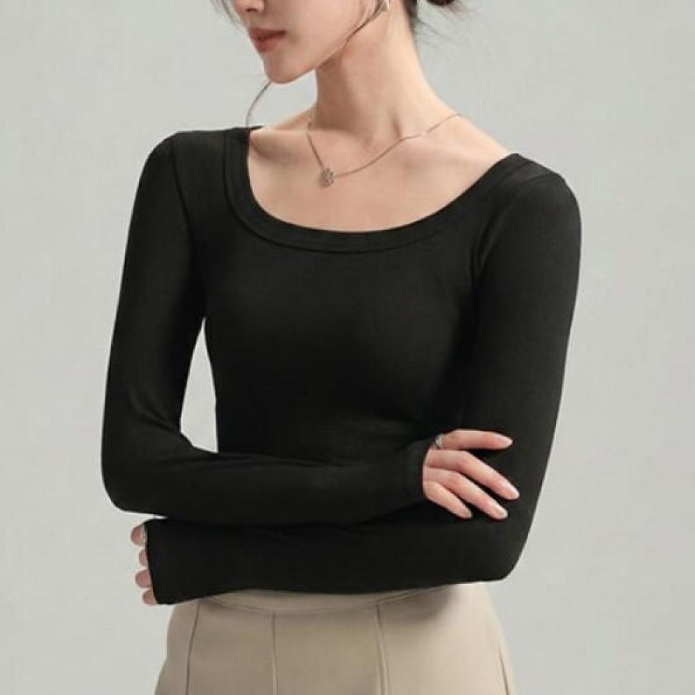 Navava Women Solid Rib Slim FiT U Neck Long Sleeve T shirT nT3223