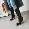 Pleated Woman's High Boots Shoes Fashion Knee High Boots Autumn Winter Gray Beige Heels Long Shoes Lady Large Size 45