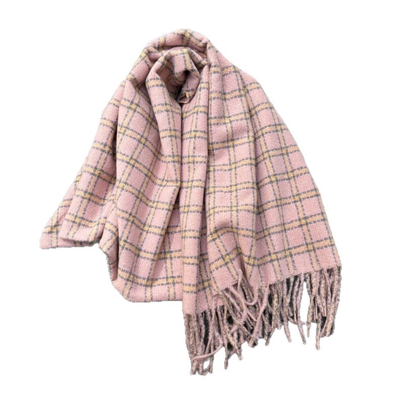 Premium plaid fringed simple scarf women's autumn and winter warm shawl fashion imitation cashmere scarf