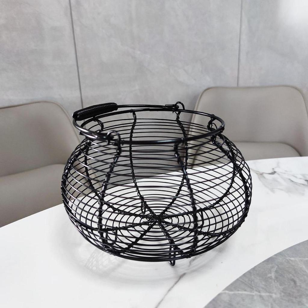 Egg Basket Storage, Wire Metal Basket, Collecting with Handle, Round Iron Mesh, Versatile