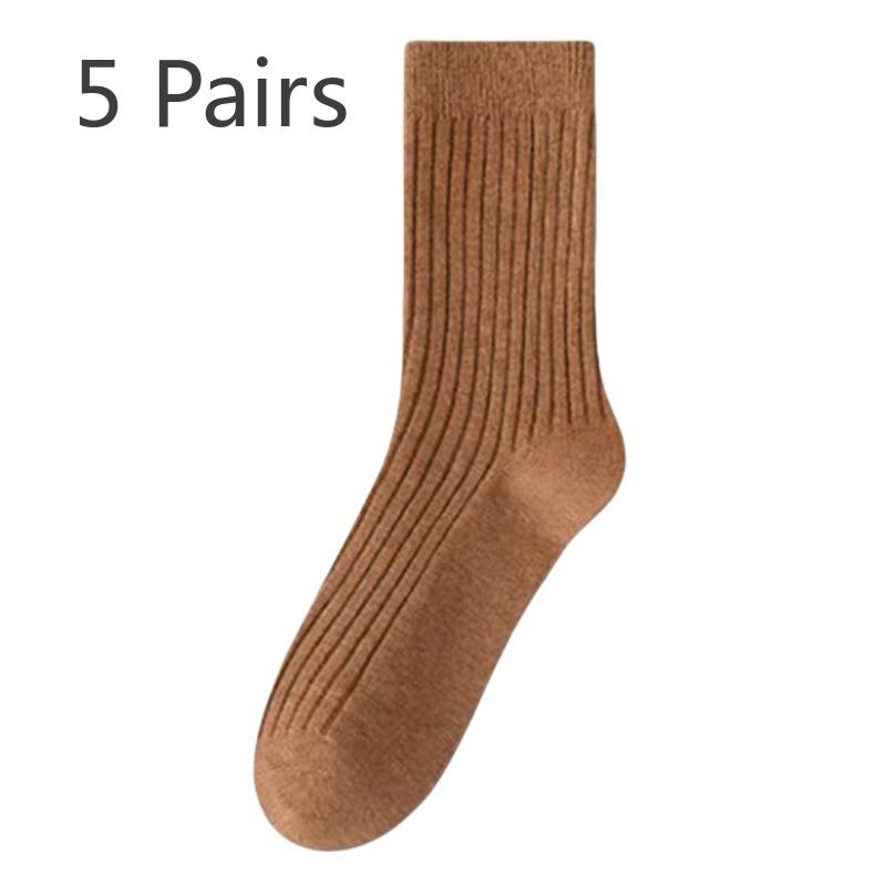 5 Pairs of Women's Spring and Autumn Style New Cylinder Pure Cotton Pile Socks