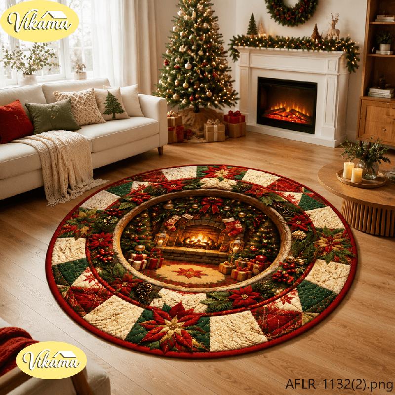 Christmas Round Decorative Rug Soft Flannel Living Room Carpet Washable Bedroom Bedside Rug Cozy Festive Home Decor