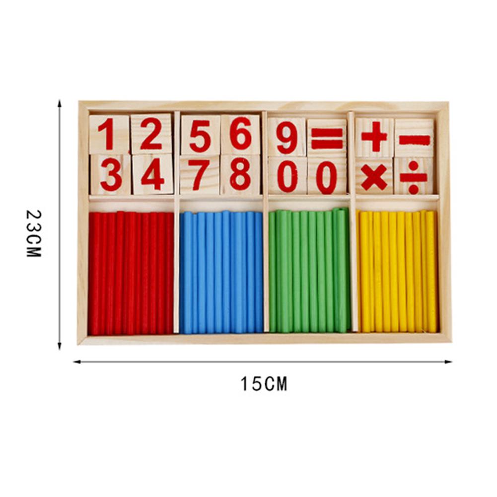 Wooden Number Counting Rods Blocks Box Sticks Cards Toy Education