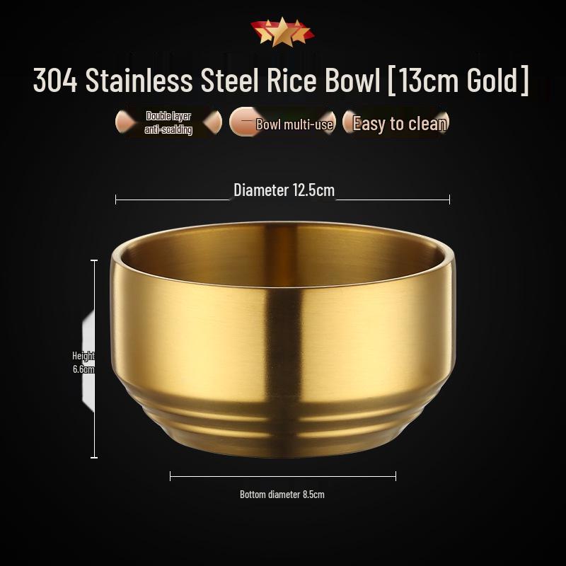 304 Stainless Steel Double-Layer Rice Bowl with Lid - Children's Anti-Scald Insulated Soup & Kimchi Dish, Korean Tableware.