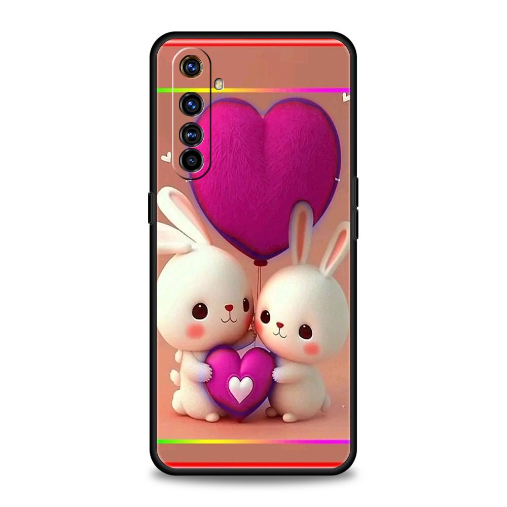 A Cute Rabbit With A Purple Hat Phone Case for Realme 8 9 Pro Plus 8i 9i 6 7 GT2 C21 C25 C3 C11 11 Pro 5G Plus Shockproof Shell