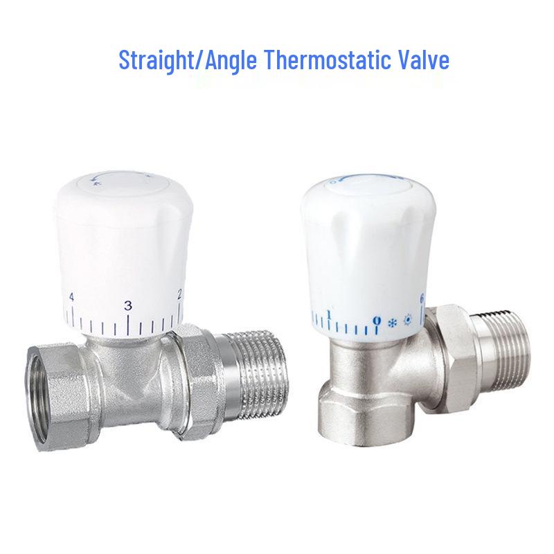 All-Copper Right-Angle Thermostatic Valve for Radiators: Manual Temperature Adjustment, Various Thread Sizes.