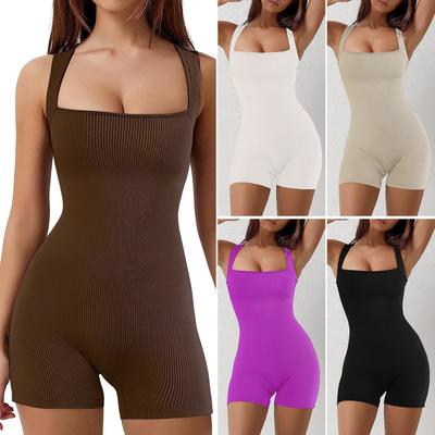 Women's Elastic Solid Color Tank Shorts Women's Casual Commuter Short Sleeved Trousers Sheath Suit