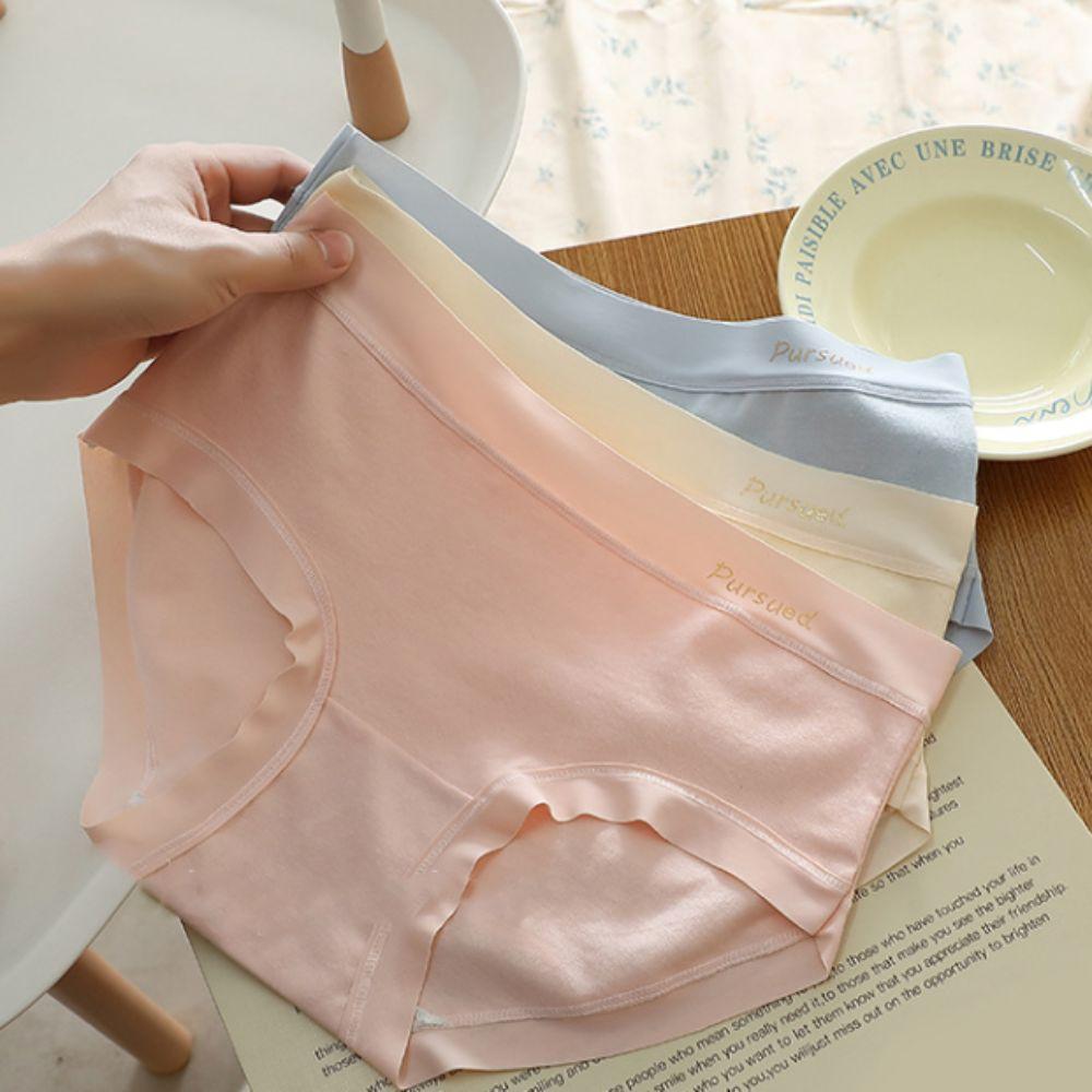 5pcs Cotton Crotch Seamless Briefs Underwear Women's Underpants Fashion Mid Waist Panties Lady
