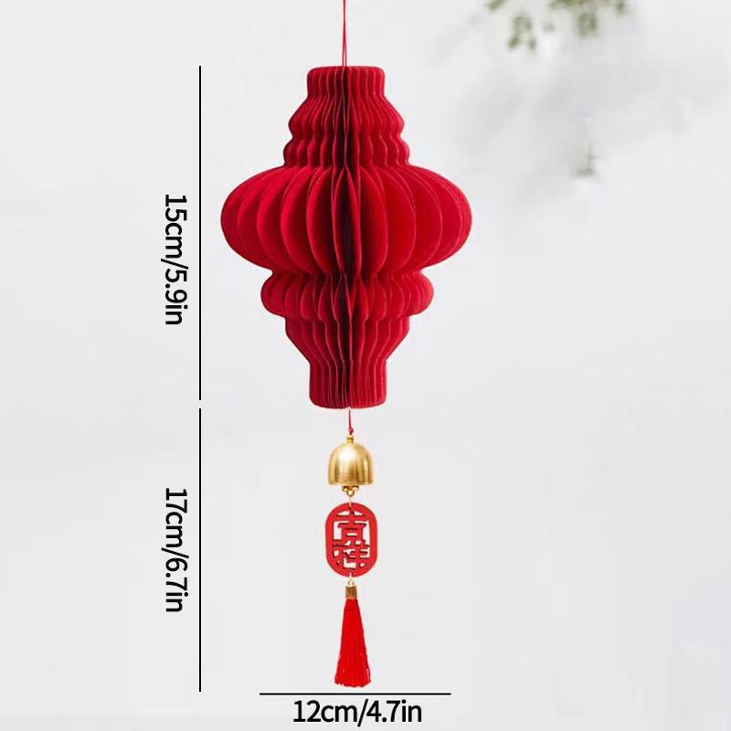 3D Chinese New Year Decorations 2026 Spring Festival Honeycomb Lucky Hanging Ornament Paper Lanterns Ornament with Bell Decor