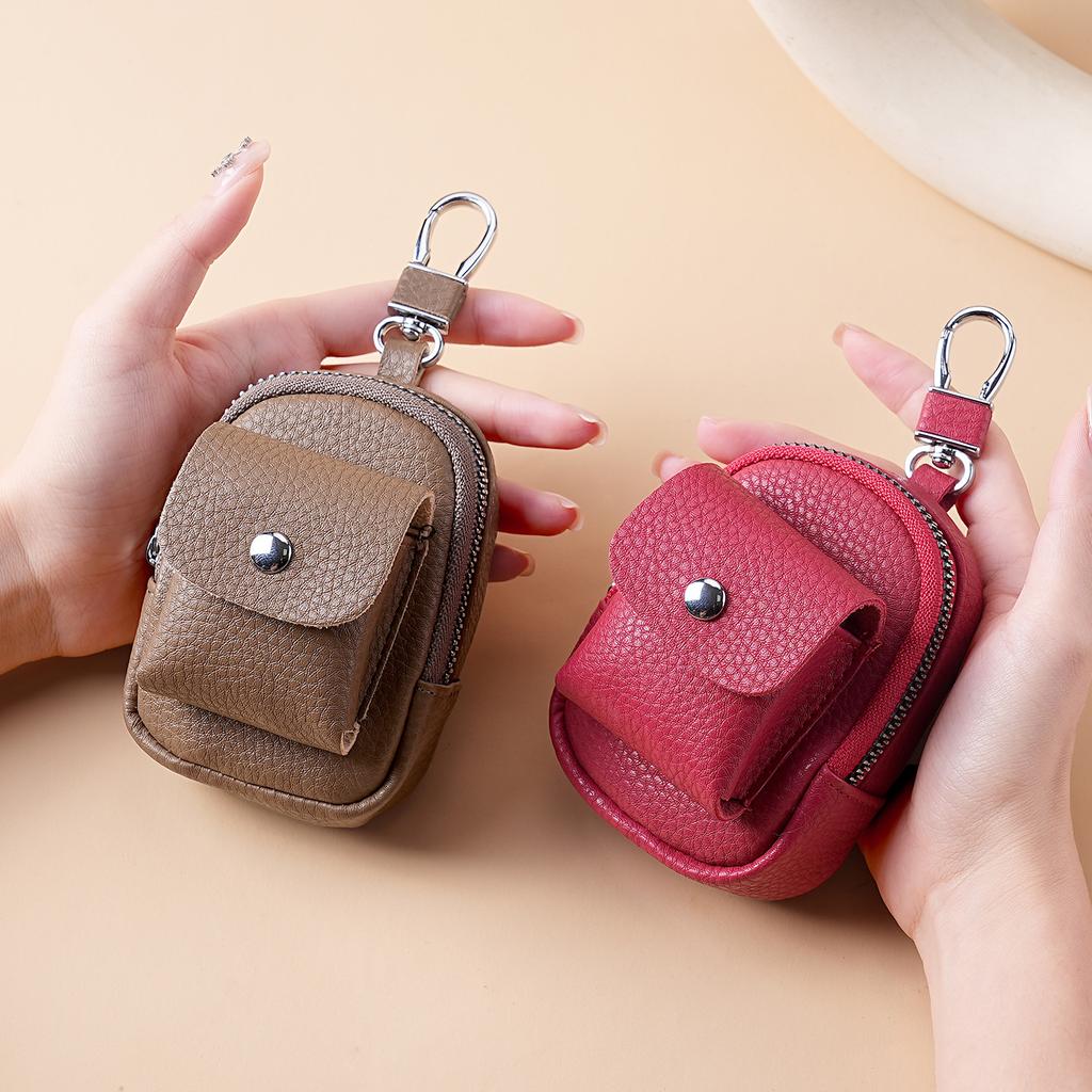 New Mini Key Bag Zipper Pu Leather Portable Change Pouch Bag Pendant Coin Holder Bag Ornament Card Holder Earphone Storage Bag