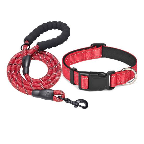 

Комплект из светоотражающего ошейника и поводка для собак, 5-футовый нейлоновый ошейник для домашних животных с мягкой неопреновой подкладкой для маленьких, средних и больших собак S