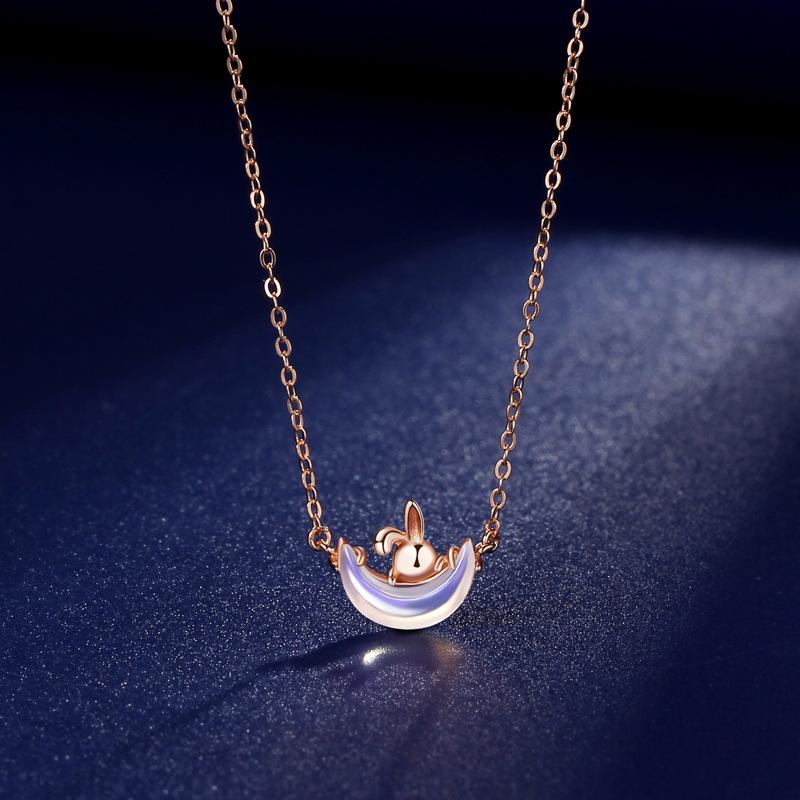 Xingyue Cute Rabbit Necklace Female Original Niche Design Guochao Mori Pendant Moonstone Rabbit Jewelry Accessories