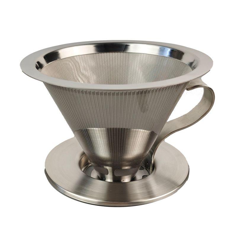 M-Modern-Stainless Steel Coffee Dripper Handle Coffee Filter With Base Paperless Filter Coffee Filter Tea Filter серебряный