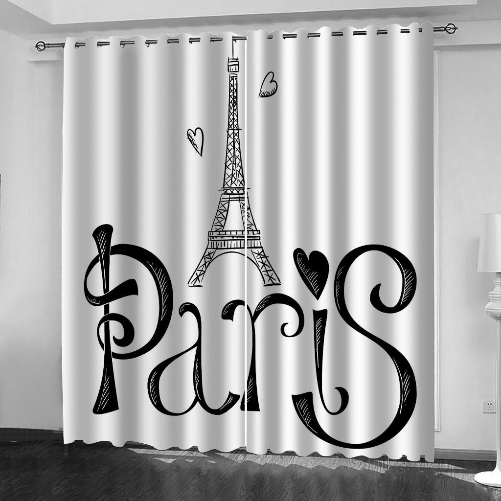 HUANZHUANG Tower of Paris Blackout France Curtains for Windows Living Room Luxury Curtains for Bedroom 2 Panels Decorative