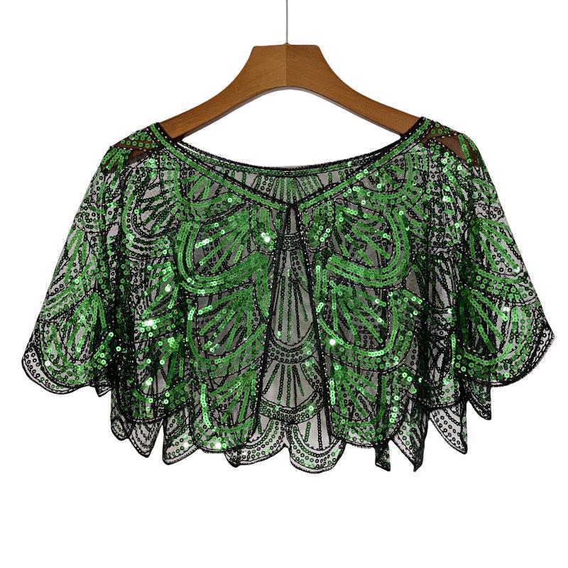 

Универсальная кружевная шаль с бисером, сетчатая, с пайетками, короткий вечерний болеро-кардиган чёрный/зелёный