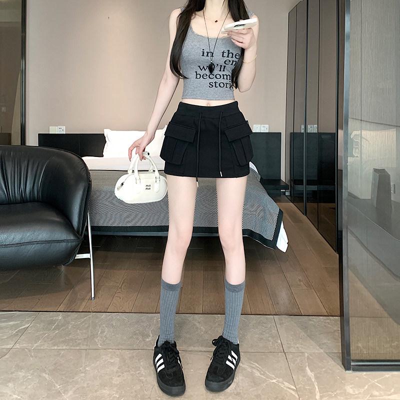 Women's Gray High Waist A-line Skort - Summer 2025 Slimming Petite Anti-Exposure Sports Skirt