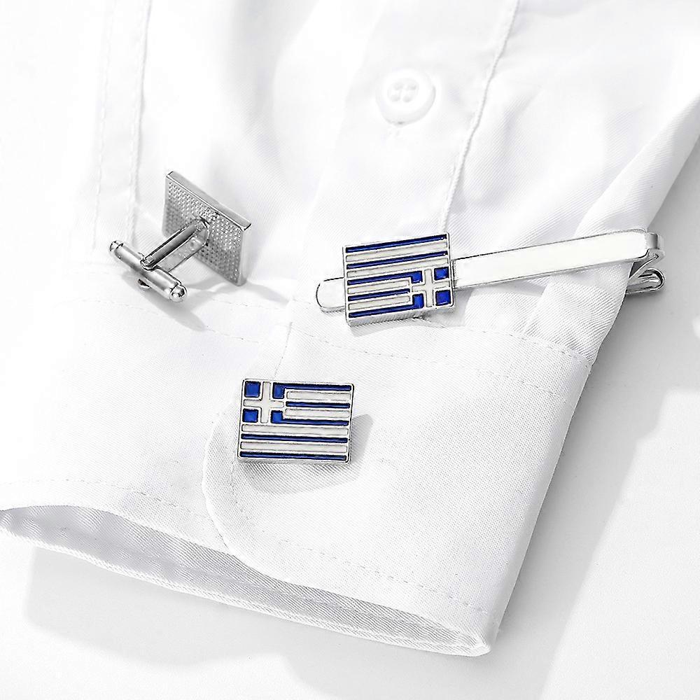 French-style cufflinks and studs, silver-blue striped business lapel clips, men's shirt accessories, alloy.