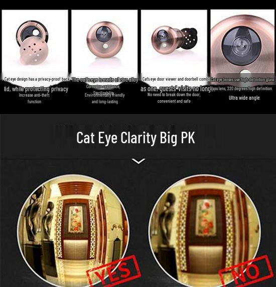 Universal Wide-Angle High-Definition Metal Door Peephole with Integrated Doorbell, Anti-Pry Security Mirror