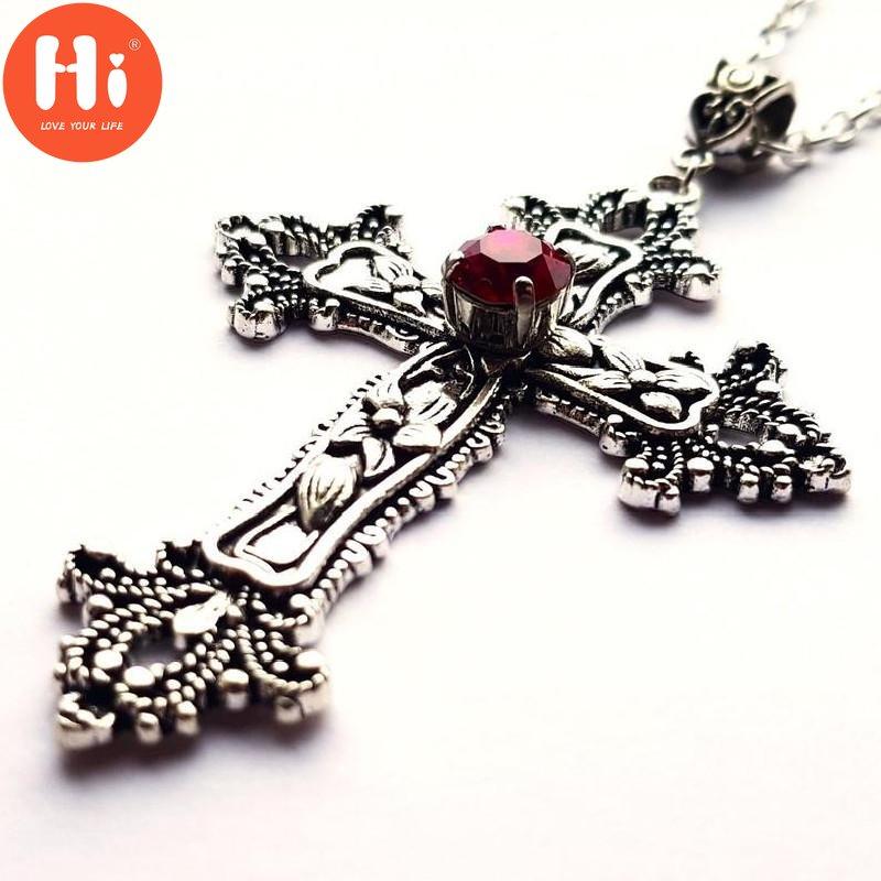 Hi Cross Diamond Pendant Jewelry Necklace Silver Tone Gothic Punk Jewelry Fashion Glamour Statement Women Gifts