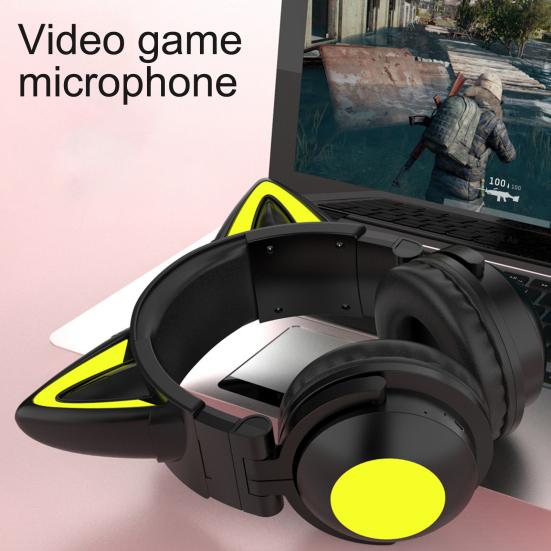 Bluetooth-compatible Headphone Colorful Luminous Cat Ear Shape Stereo Music Wireless Gaming Headset for Mobile Phone