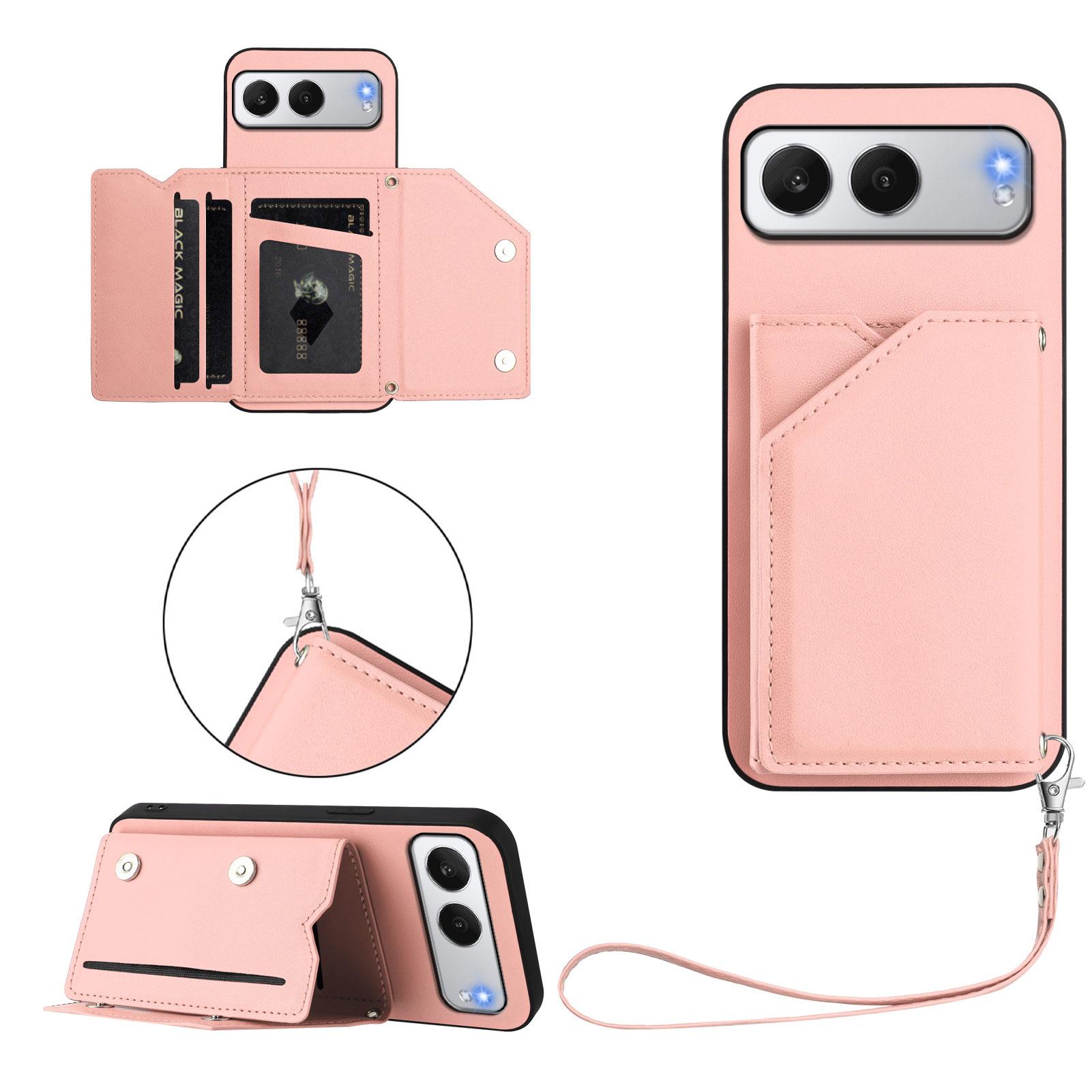 

Чехол для OnePlus Nord 4 с держателем для карт, подставкой, покрытием с эффектом кожи и ремешком на запястье Pink