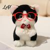Plush Pendant for Bags Cute Kitten with Glasses And Tie Soft Stuffed Animal Plushie Gift Girls Keychain Backpacks Keys Decorative Hanging
