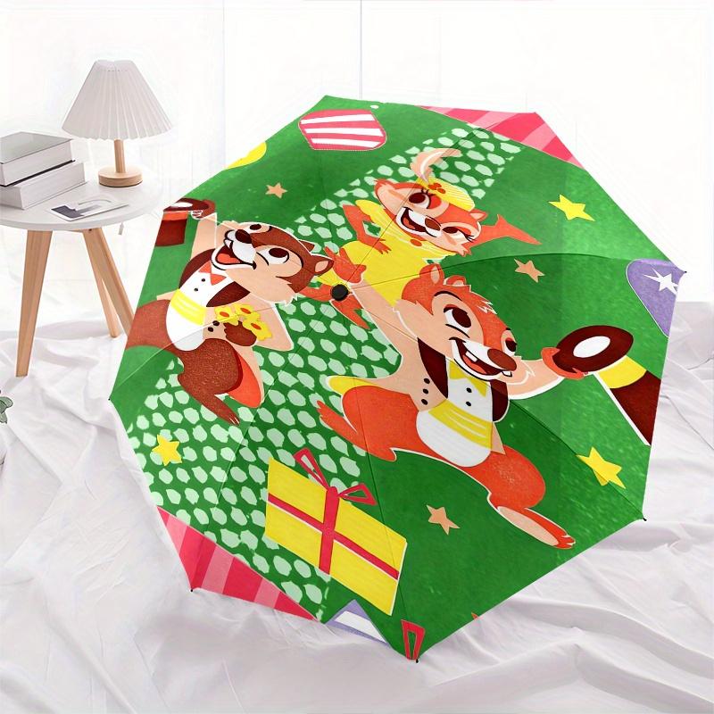 Chip and Dale Automatic Folding Umbrella - Simple 8-Rib Design, Bright Cartoon Pattern, Durable Iron Frame, Suitable For Travel, Outdoor, Be