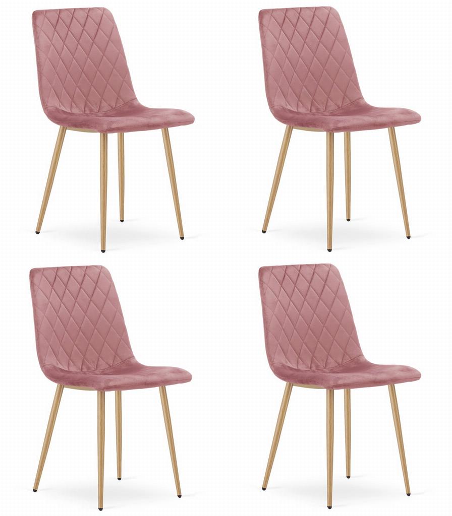TURIN chair - pink velvet / wood color legs x 4
