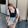 Sexy čipka Dámske tričká Čierna Biela Bubble Sleeve Girls Y2K Tričká Sexy Lady Ležérne tričká Módne topy